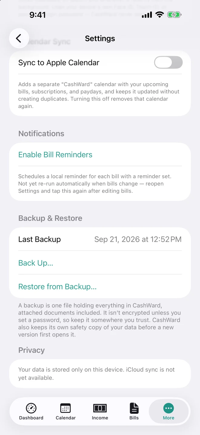 Settings on iPhone: Backup and Restore